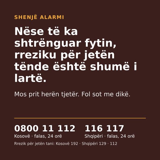 Shenjë alarmi: nëse të ka shtrënguar fytin, rreziku për jetën tënde është shumë i lartë. Fol sot me dikë.
