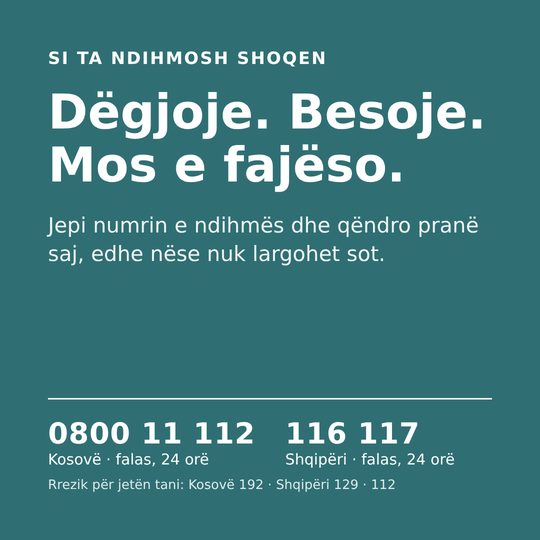 Si ta ndihmosh shoqen: dëgjoje, besoje, mos e fajëso. Jepi numrin e ndihmës dhe qëndro pranë saj.